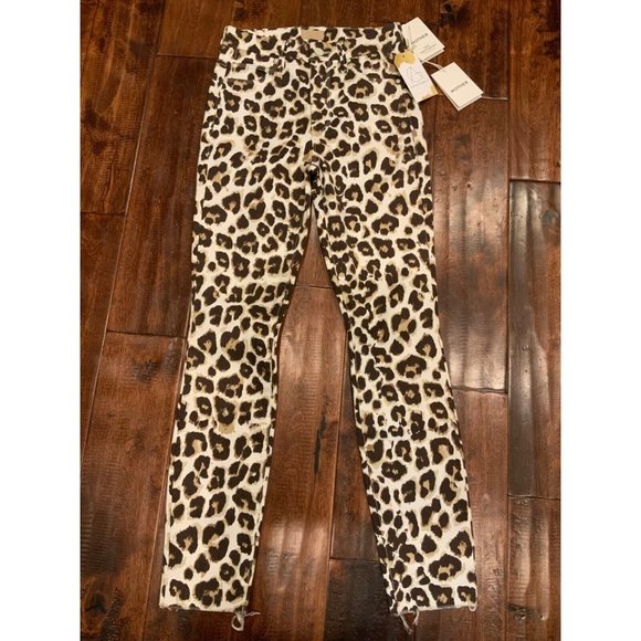Brown Leopard High Waist Frayed Hem Jeans main image 0